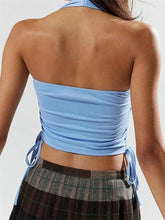 Halter Crop Side Drawstring Ruched Off Shoulder Streetwear Cami Top